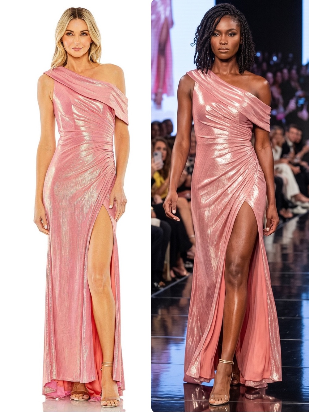 MAC DUGGAL Metallic Coral High Slit Maxi Gown Dress 27153 NWT $498